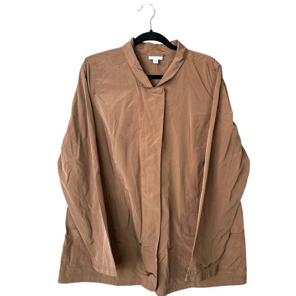 J. Jill Brown Hidden Zip Up Windbreaker Collared Pockets Jacket Size Large Tall - Picture 1 of 8
